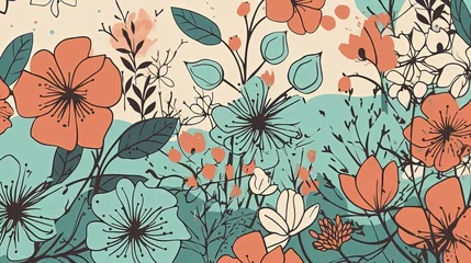 Fotobehang Floral wallpaper. Flowers pattern. Generative AI © Soulmate
