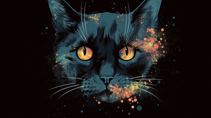 Black cat head. In style of vector illustration. Generative AI