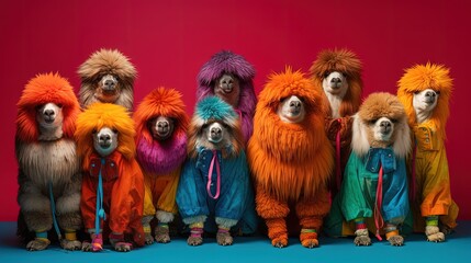 Fototapeta premium Alpacas wearing clothes. Group of alpacas. Generative AI