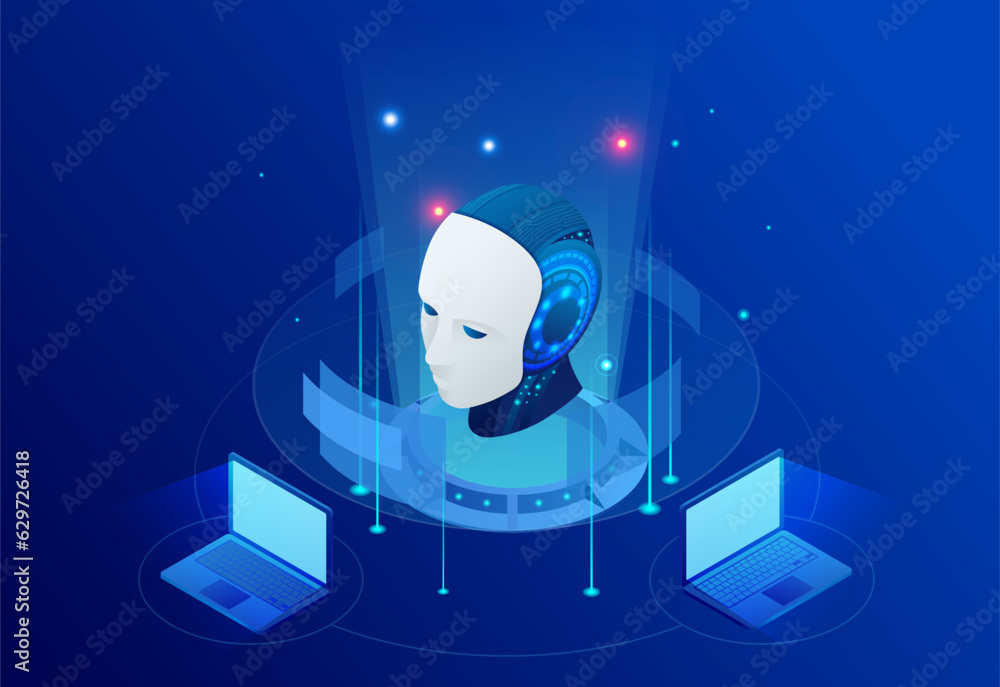Poster isometric artificial intelligence, knowledge expertise intelligence learn. internet connect chatgpt 