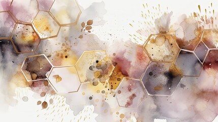 Honeycomb pattern. In style of watercolor illustration. Generative AI