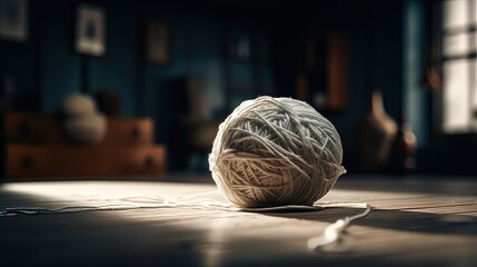 White thread ball on a table. Generative AI