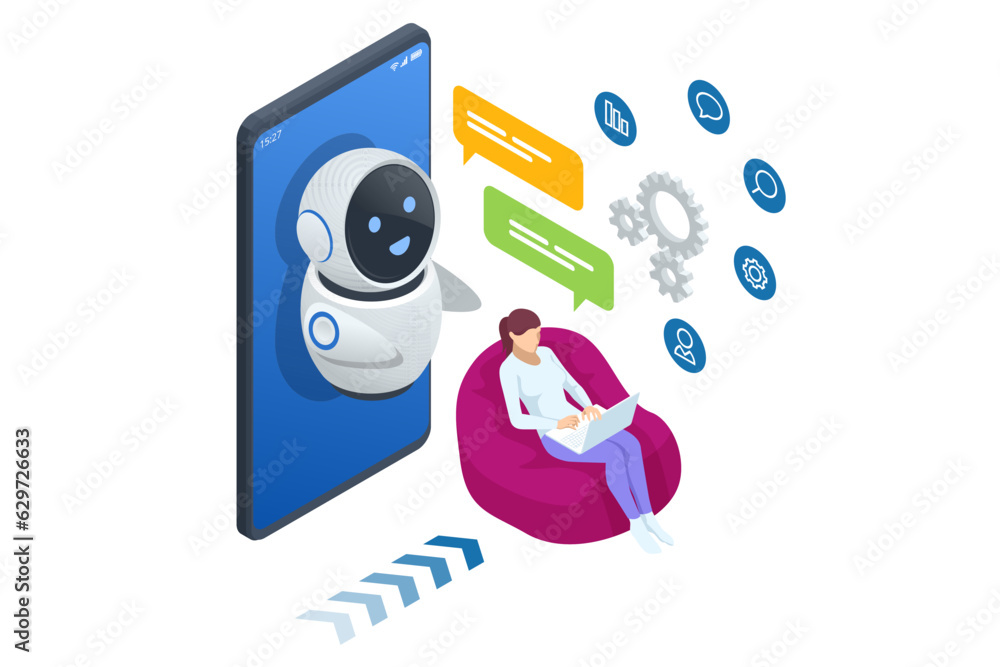 Poster isometric artificial intelligence, knowledge expertise intelligence learn. internet connect chatgpt 