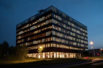 Modern building concept design with night illumination