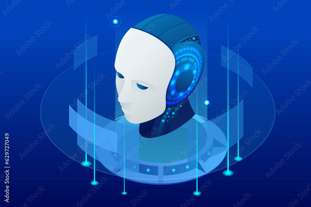 Poster isometric artificial intelligence, knowledge expertise intelligence learn. internet connect chatgpt 