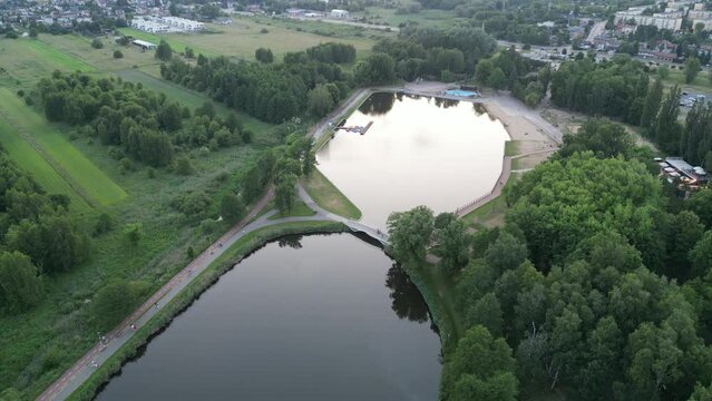 Public park called Lewityn in Pabianice City - view from drone	
