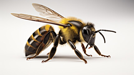 bee on white background, macro. Generative Ai. 