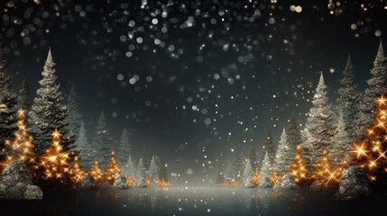 Christmas card, Christmas trees in the Christmas forest. Generative Ai. 