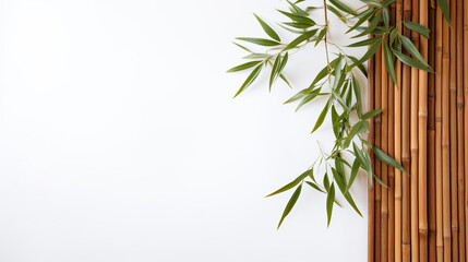 bamboo leaves on white background. Generative Ai. 