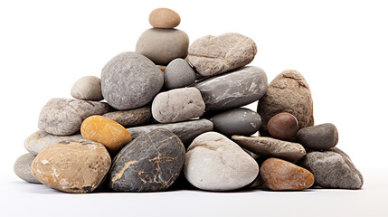 stack of stones and pebbles on a white background. Generative Ai. 