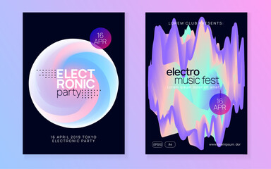 Music Flyer. Disco And Exhibition Concept. Modern Effect For Cover. Jazz Electronic Event. Minimal Background For Invitation Vector. Pink And Blue Music Flyer