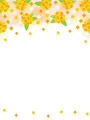 水彩の背景に秋に咲くキンモクセイを散りばめた可愛いフレームイラスト