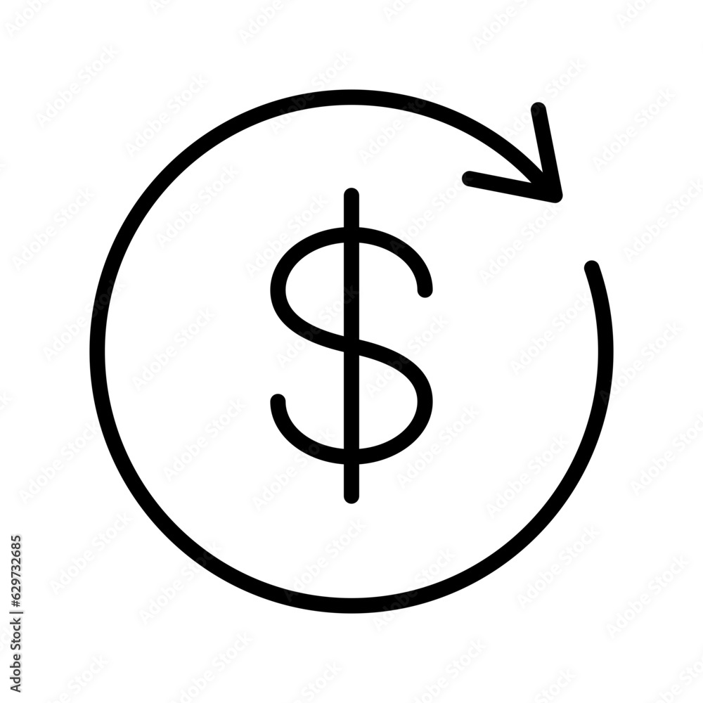 Poster black round money transfer thin line icon, simple arrow financial business sale flat design vector p