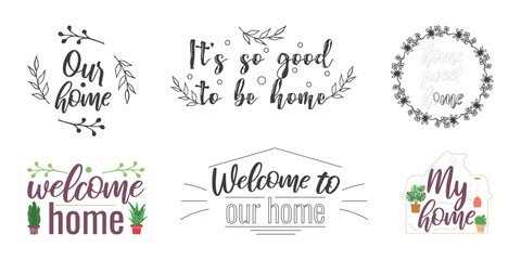 Cozy phrases on the theme of home. Postcard design. a flyer, a banner. Vector illustration.