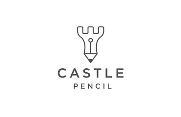Pencil with castle line art style design template flat vector