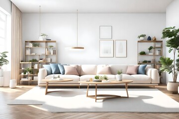 view of modern living room with sofa and blank mock-up in background ai generated 
