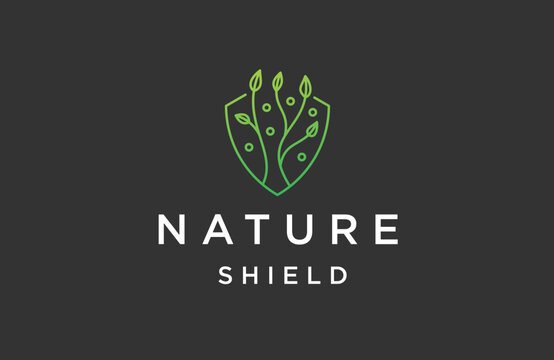 Nature shield with line art style design template flat vector
