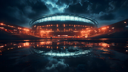 outside view of the football stadium with red light for background design, flayer, banner