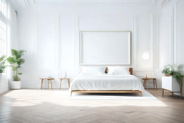 the view of interior of a bedroom with a bed and mock-up in background ai generated 
