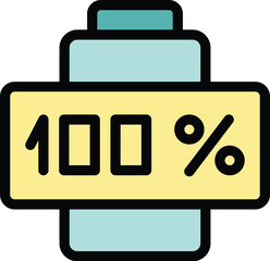 Full battery icon outline vector. Charge level. Load fuel color flat