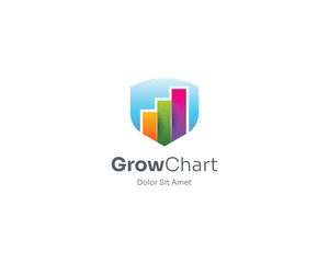 Growing chart business with creative shield logo gradient