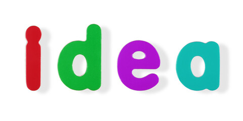 idea word in coloured magnetic letters with clipping path