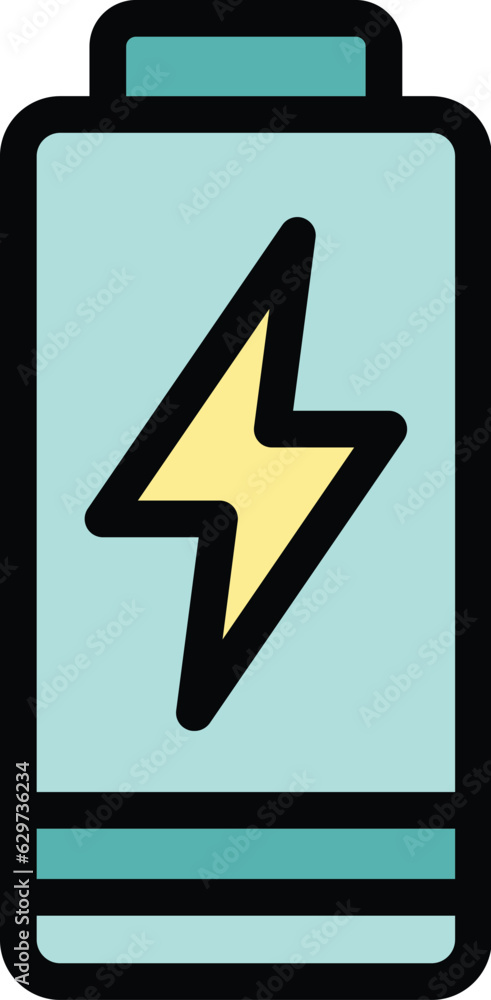 Poster battery low level icon outline vector. charge energy. load status color flat