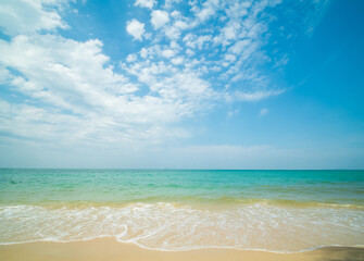 Beautiful Landscape summer panorama front viewpoint tropical sea beach white sand clean and blue sky background calm Nature ocean Beautiful  wave water travel Sai Kaew Beach East thailand Chonburi