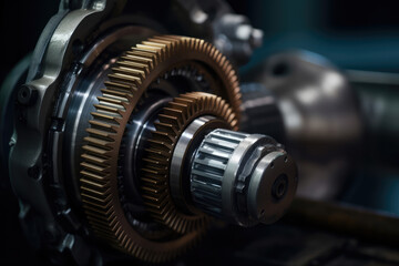 A macro shot of a gearbox in motion, capturing the dynamic energy and power