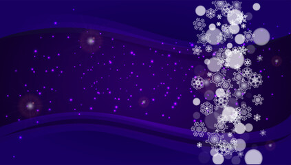 Obraz premium Winter border with ultraviolet snowflakes. New Year backdrop. Snow frame for flyer, gift card, invitation, business offer and ad. Christmas trendy background. Holiday frosty banner with winter border