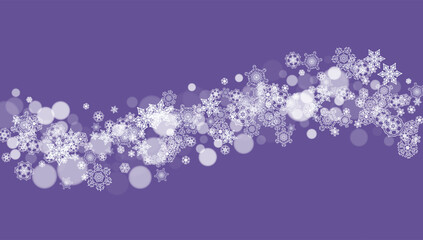 Winter border with ultraviolet snowflakes. New Year backdrop. Snow frame for flyer, gift card, party invite, retail offer and ad. Christmas trendy background. Holiday frosty banner with winter border