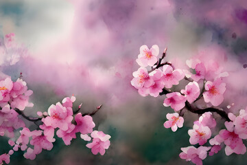 Pink Petals of Spring: Stunning Stock Photo of Closeups of Cherry Blossom Sakura Flowers On The Branch Abstract Backdrop Generative Ai