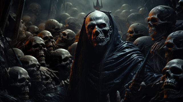 Army of evil undead, scary walking dead at post apocalypse