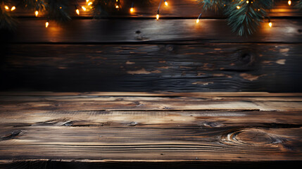 Christmas light background on wooden panel. old wooden board with backlight, copy space background