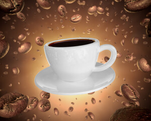 Blank Coffee Cup White Mockup with coffee beans in the background
