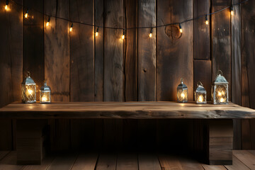 Christmas light background on wooden panel. old wooden board with backlight, copy space background