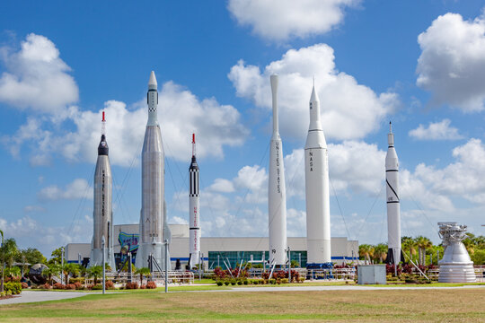 The Rocket Garden at Kennedy Space Center features 8 authentic rockets from past space explorations