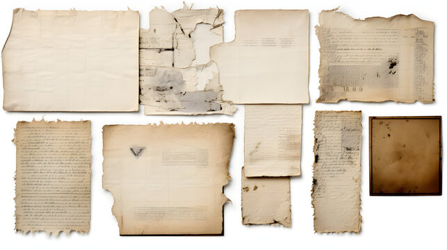 Collection of paper collage backgrounds made of antique documents with handwriting and book pages