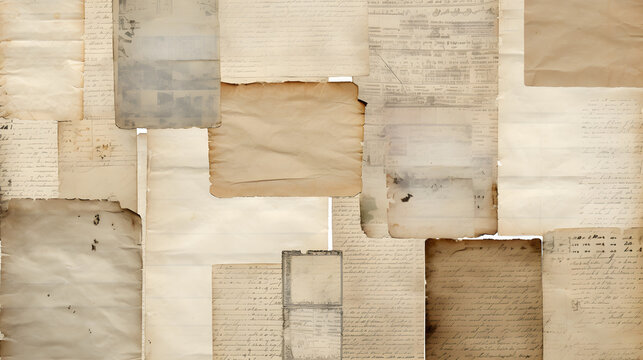 Collection of paper collage backgrounds made of antique documents with handwriting and book pages
