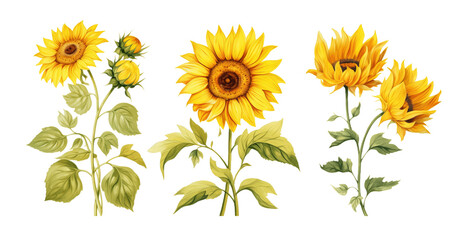 Sunflowers flowers collection isolated on transparent background. PNG file, cut out