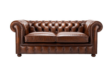 Brown leather chesterfield sofa isolated on transparent background. PNG file, cut out