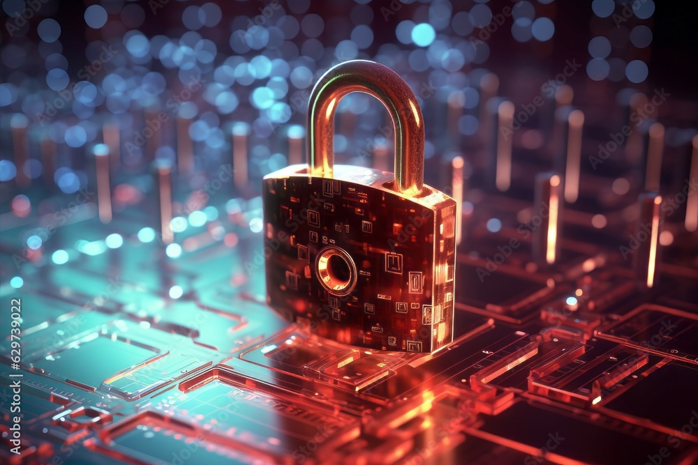 Aufkleber futuristic background with a padlock as a symbol of internet security and personal data protection. 
