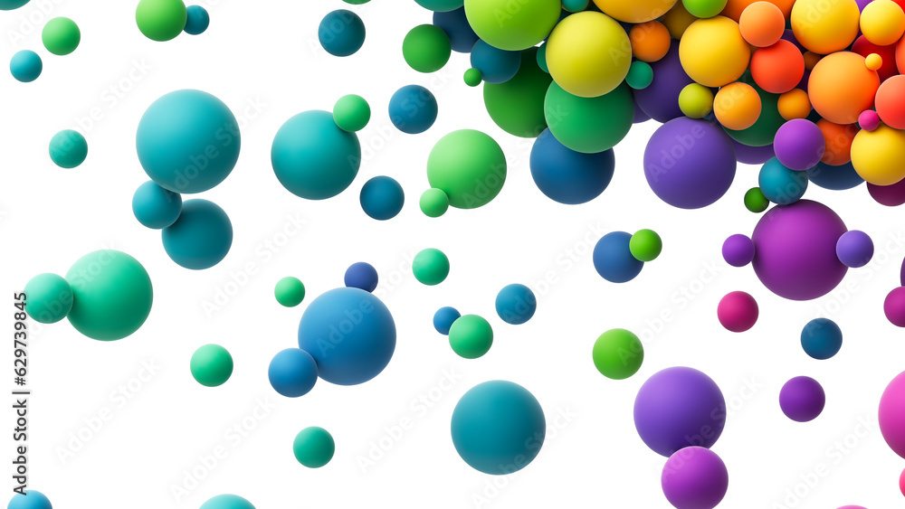 Poster colorful matte soft balls in different sizes isolated on transparent background. abstract compositio