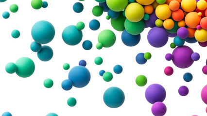 Colorful matte soft balls in different sizes isolated on transparent background. Abstract composition with many colorful random flying spheres. PNG file