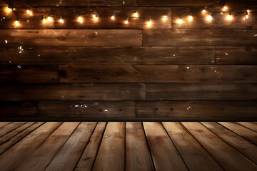 Christmas light background on wooden panel. old wooden board with backlight, copy space background