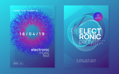 Neon dj party flyer. Electro dance music. Techno trance. Electronic sound event. Club fest poster.