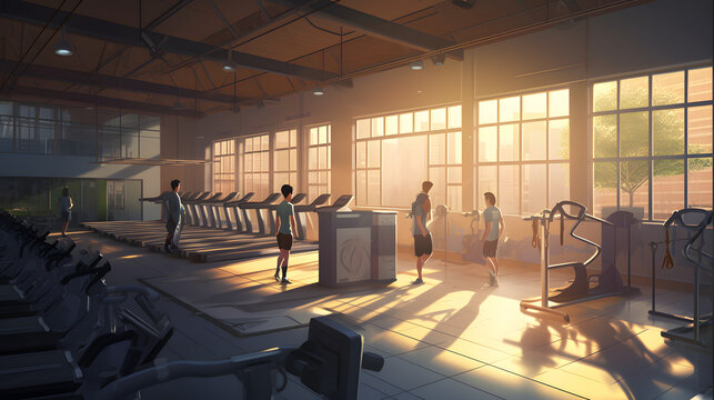 モダンで活気溢れるフィットネスセンターのイラスト No.026 | Illustration of a Modern and Vibrant Fitness Center Generative AI