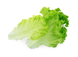 Fresh green lettuce leaves isolated on white, top view - obrazy, fototapety, plakaty