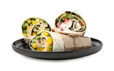 Obraz na płótnie Canvas Delicious sandwich wraps with fresh vegetables isolated on white