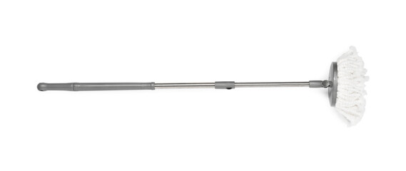 Mop with metal handle isolated on white, top view
